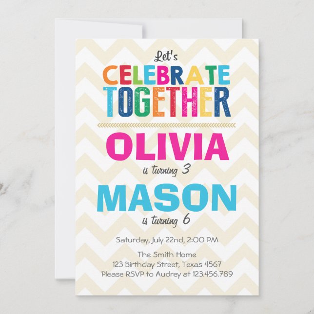 Invitación a la fiesta de cumpleaños gemela conjun (Anverso)