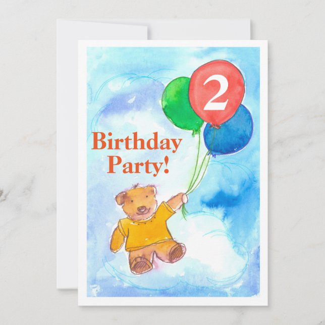 Invitación a la fiesta de cumpleaños Globos de Oso (Anverso)