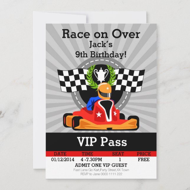 Invitación a la fiesta de cumpleaños Go Kart (Anverso)