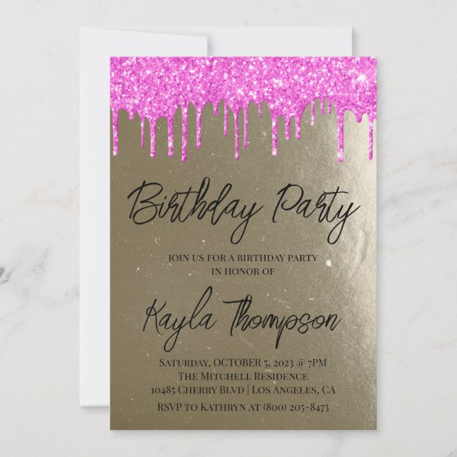 Invitación a la fiesta de cumpleaños Gold Pink (Anverso)