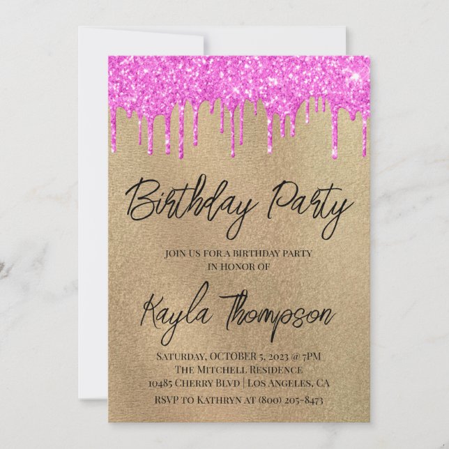 Invitación a la fiesta de cumpleaños Gold Pink (Anverso)