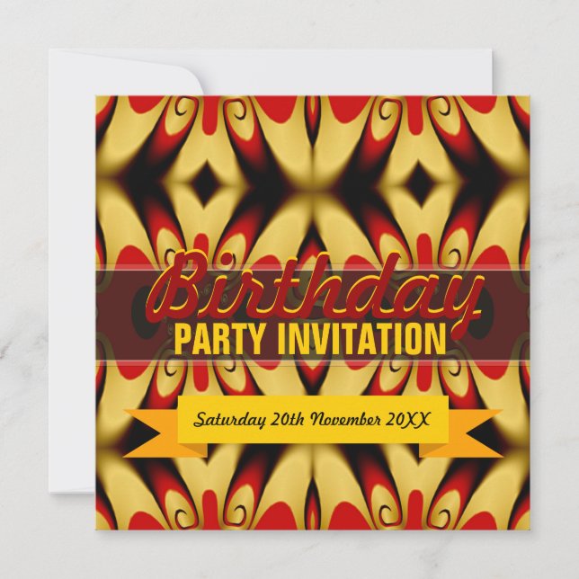 Invitación a la fiesta de cumpleaños Gold Red Bold (Anverso)