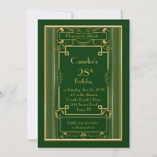 Invitación a la fiesta de cumpleaños, gran Gatsby, (Anverso)