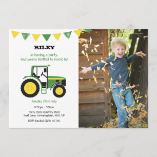 Invitación a la fiesta de cumpleaños Green Tractor