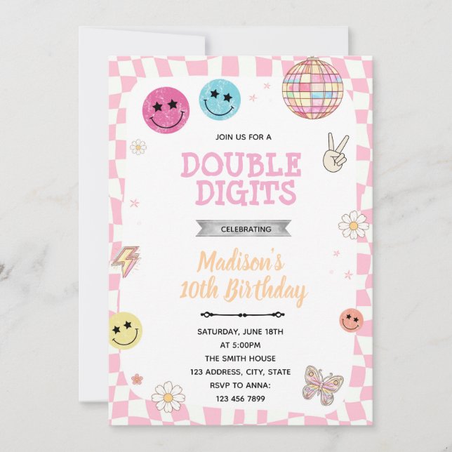 Invitación a la fiesta de cumpleaños Groovy Double (Anverso)