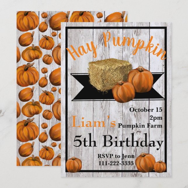 Invitación a la fiesta de cumpleaños Hay Pumpkin F (Anverso / Reverso)