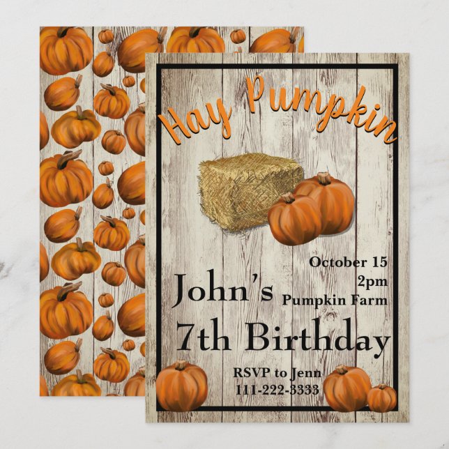 Invitación a la fiesta de cumpleaños Hay Pumpkin F (Anverso / Reverso)