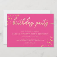 Invitación a la fiesta de cumpleaños Hot Pink Gold