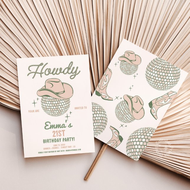 Invitación a la fiesta de cumpleaños Howdy Disco (howdy disco birthday invite, western disco party invite, neutral rodeo birthday theme, cowgirl birth)