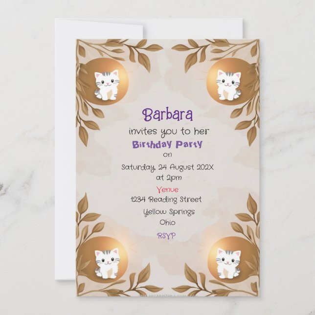 Invitación a la fiesta de cumpleaños infantil (Anverso)