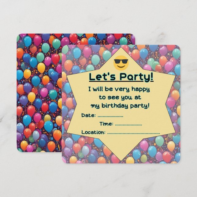 Invitación a la fiesta de cumpleaños (inglés) (Anverso / Reverso)