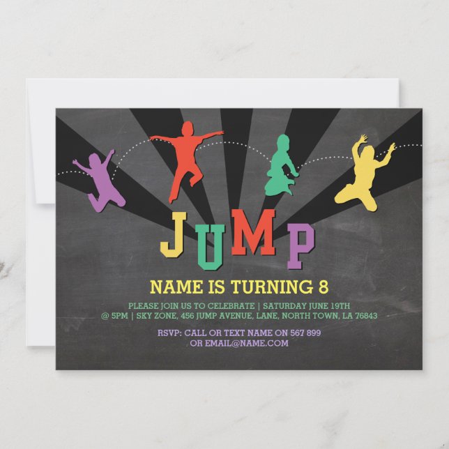 Invitación a la fiesta de cumpleaños "Jump Trampol (Anverso)