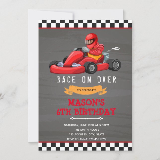 Invitación a la fiesta de cumpleaños kart (Anverso)