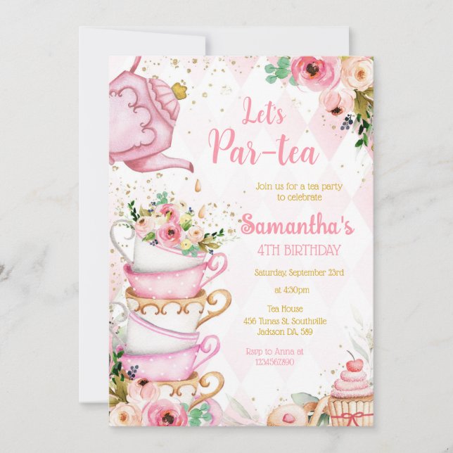 Invitación a la fiesta de cumpleaños Let's Par-tea (Anverso)