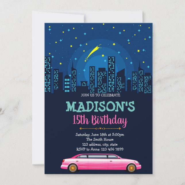 Invitación a la fiesta de cumpleaños limusina (Anverso)