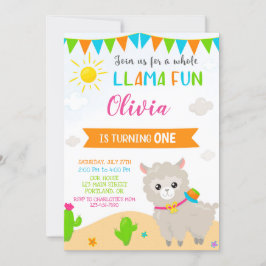 Invitación a la fiesta de cumpleaños Llama Alpaca