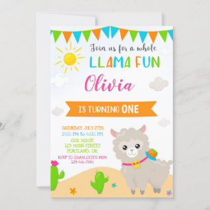 Invitación a la fiesta de cumpleaños Llama Alpaca