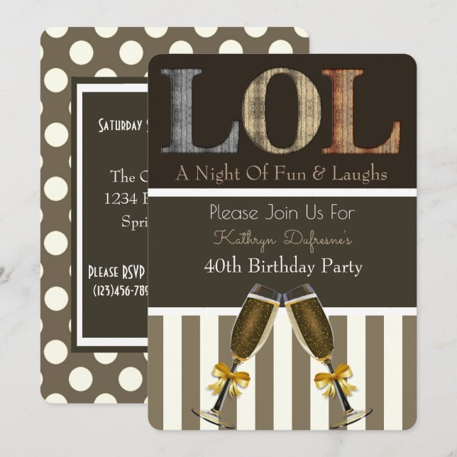 Invitación a la fiesta de cumpleaños "LOL" (Anverso / Reverso)