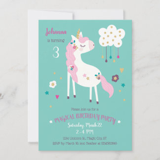 Invitación a la fiesta de cumpleaños mágica de Uni