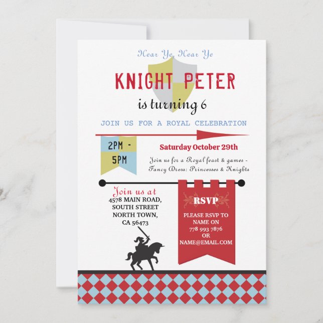 Invitación a la fiesta de cumpleaños medieval de l (Anverso)