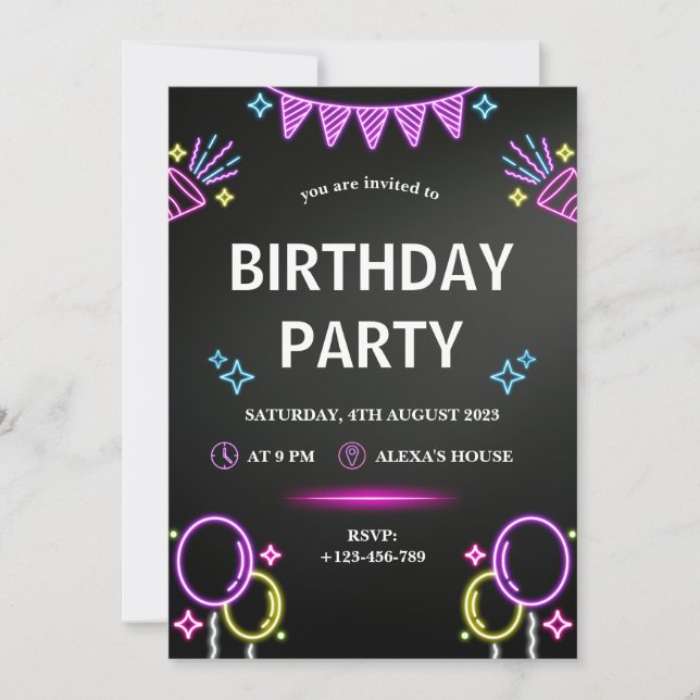 Invitación a la fiesta de cumpleaños moderna de Bl (Anverso)