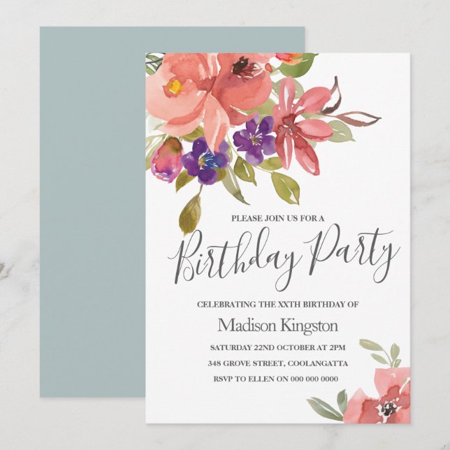 Invitación a la fiesta de cumpleaños moderna de pr (Anverso / Reverso)