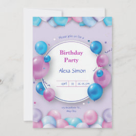 Invitación a la fiesta de cumpleaños moderna rosa 