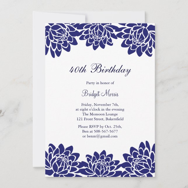 Invitación a la fiesta de cumpleaños moderna y flo (Anverso)