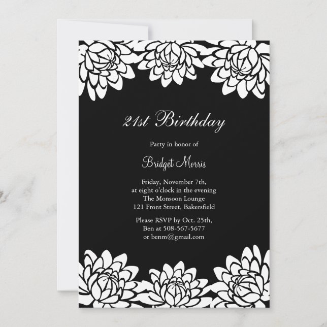 Invitación a la fiesta de cumpleaños moderna y flo (Anverso)