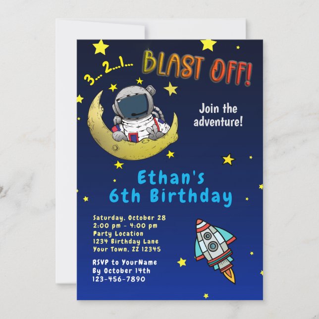 Invitación a la fiesta de cumpleaños Moon Adventur (Anverso)