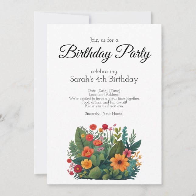 Invitación a la fiesta de cumpleaños, muchas plant (Anverso)