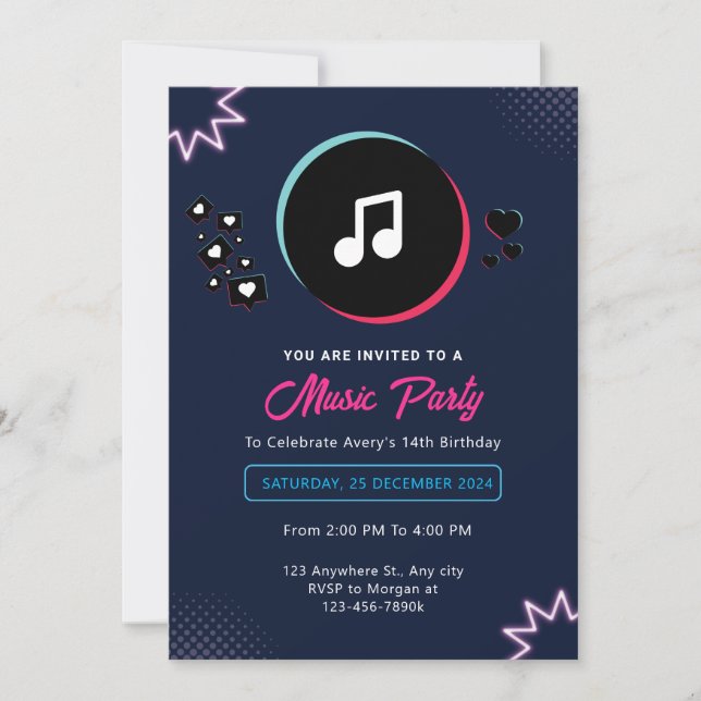 Invitación a la fiesta de cumpleaños musical (Anverso)