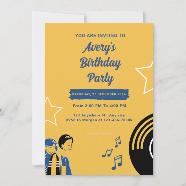 Invitación a la fiesta de cumpleaños musical (Anverso)