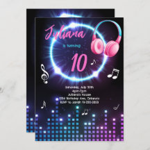 Invitación a la fiesta de cumpleaños musical Glow 