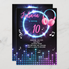 Invitación a la fiesta de cumpleaños musical Glow 