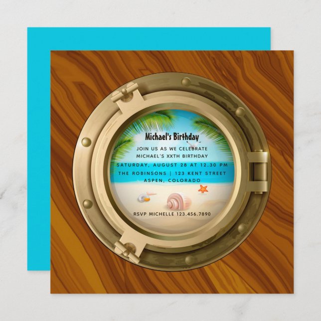 Invitación a la fiesta de cumpleaños náutica (Anverso / Reverso)