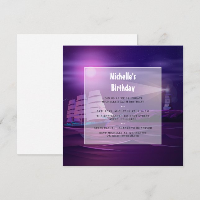 Invitación a la fiesta de cumpleaños náutica (Anverso / Reverso)