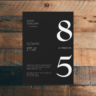 Invitación a la fiesta de cumpleaños negra de 85 y