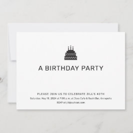 Invitación a la fiesta de cumpleaños negro y blanc