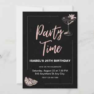 Invitación a la fiesta de cumpleaños negro y rosa