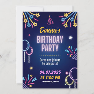 Invitación a la fiesta de cumpleaños Neon Glow par