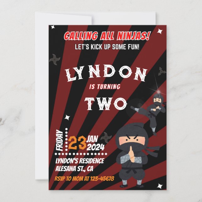 Invitación a la fiesta de cumpleaños Ninja (Anverso)