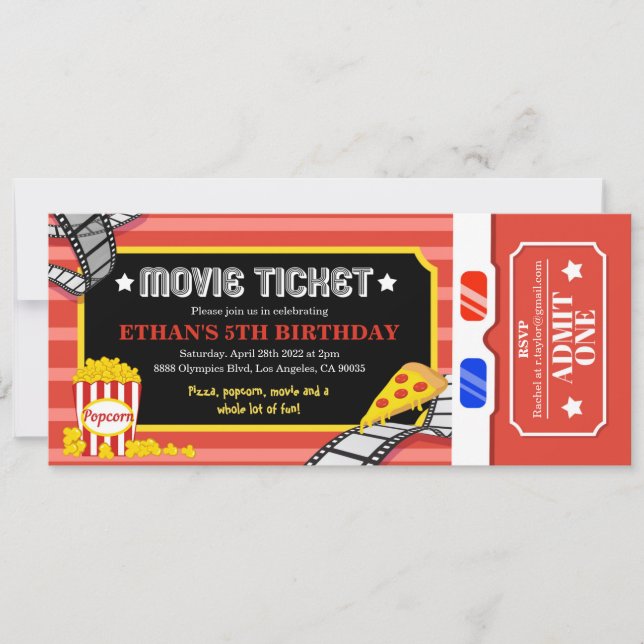 Invitación a la fiesta de cumpleaños Noche de Cine (Anverso)