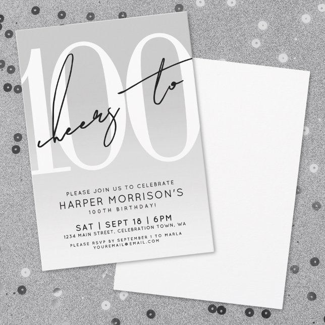Invitación a la Fiesta de Cumpleaños número 100 Mo (Modern 100th Birthday Party Invitation)