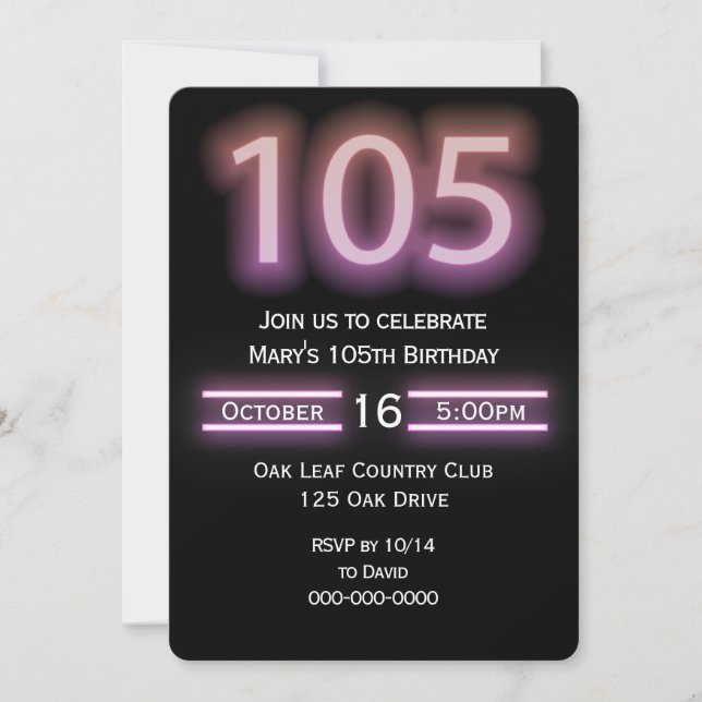 Invitación a la fiesta de cumpleaños número 105 de (Anverso)