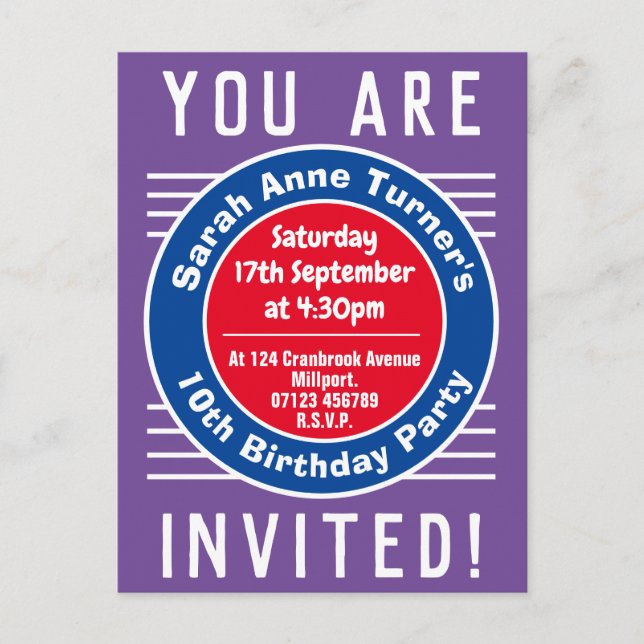 Invitación a la fiesta de cumpleaños número 10 del (Anverso)