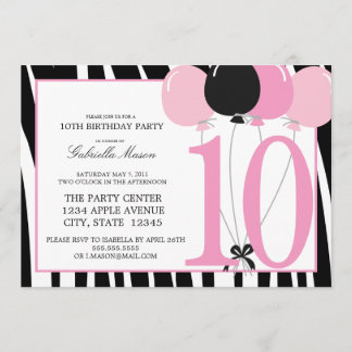 Invitación a la fiesta de cumpleaños número 10 las