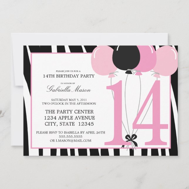 Invitación a la fiesta de cumpleaños número 14 (Anverso)