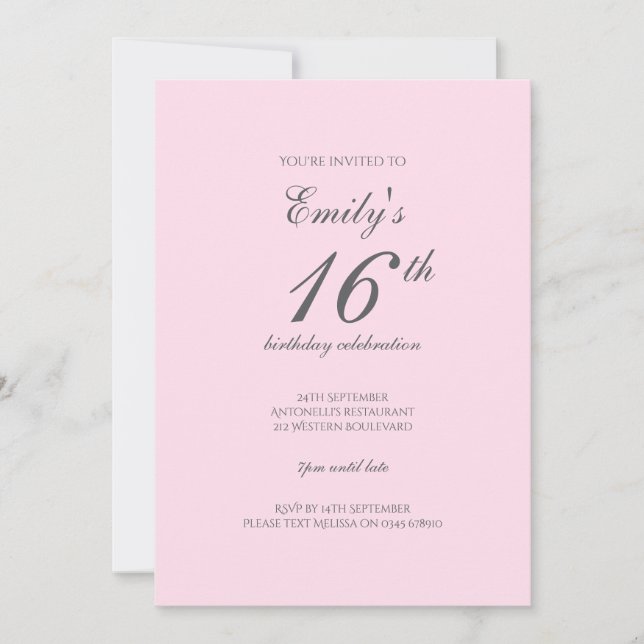 Invitación a la fiesta de cumpleaños número 16 del (Anverso)