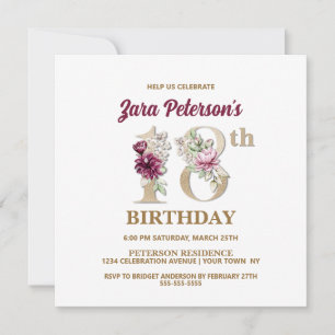 Invitación a la fiesta de cumpleaños número 18 del